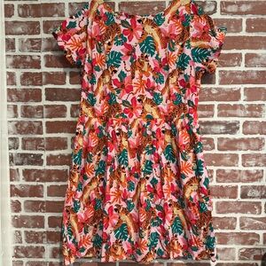 Run & Fly Tiger Lily Dress Pink Tiger Print Tea Dress Pockets UK 22 EUC